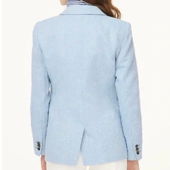 J. Crew Factory Herringbone One Button Blue White Blazer Size 4 - Picture 2 of 12